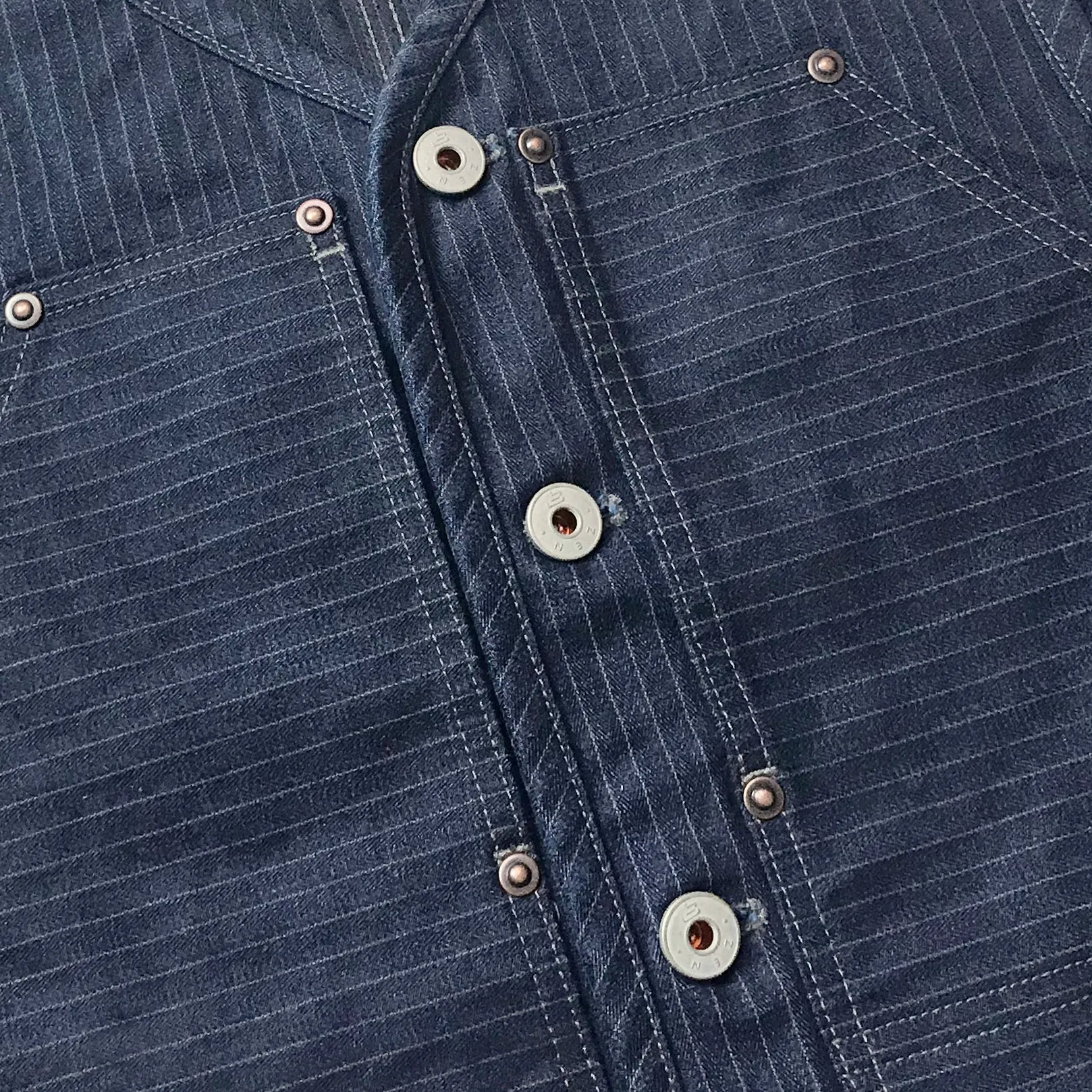BZEN M.3193-SANCHEZ REGULAR FIT DOUBLE FRONT PANEL INDIGO STRIPE VEST-13.75oz-E0 INDIGO STRIPE