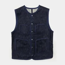 BZEN M.3203-SILAS REGULAR FIT ROUND NECK VEST-17oz-SELVEDGE-LOOMSTATE-RAW INDIGO