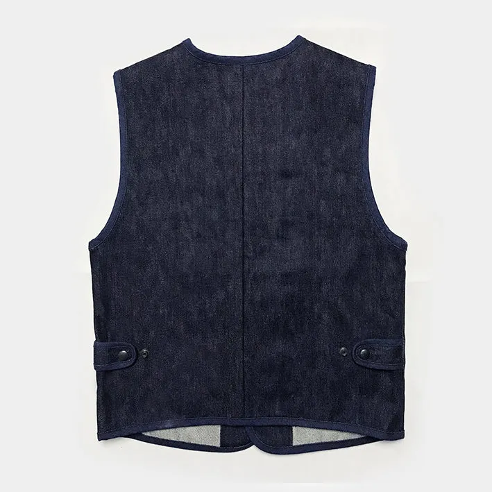 BZEN M.3203-SILAS REGULAR FIT ROUND NECK VEST-17oz-SELVEDGE-LOOMSTATE-RAW INDIGO