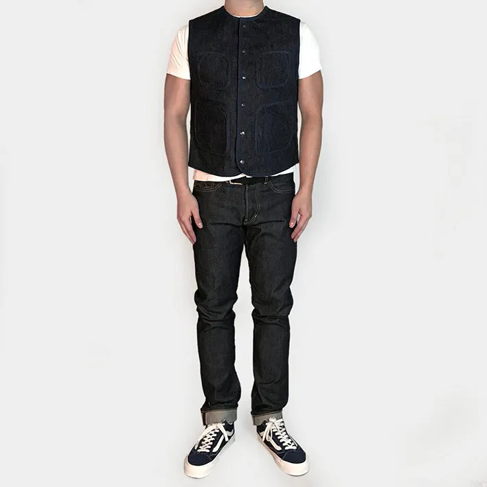 BZEN M.3203-SILAS REGULAR FIT ROUND NECK VEST-17oz-SELVEDGE-LOOMSTATE-RAW INDIGO