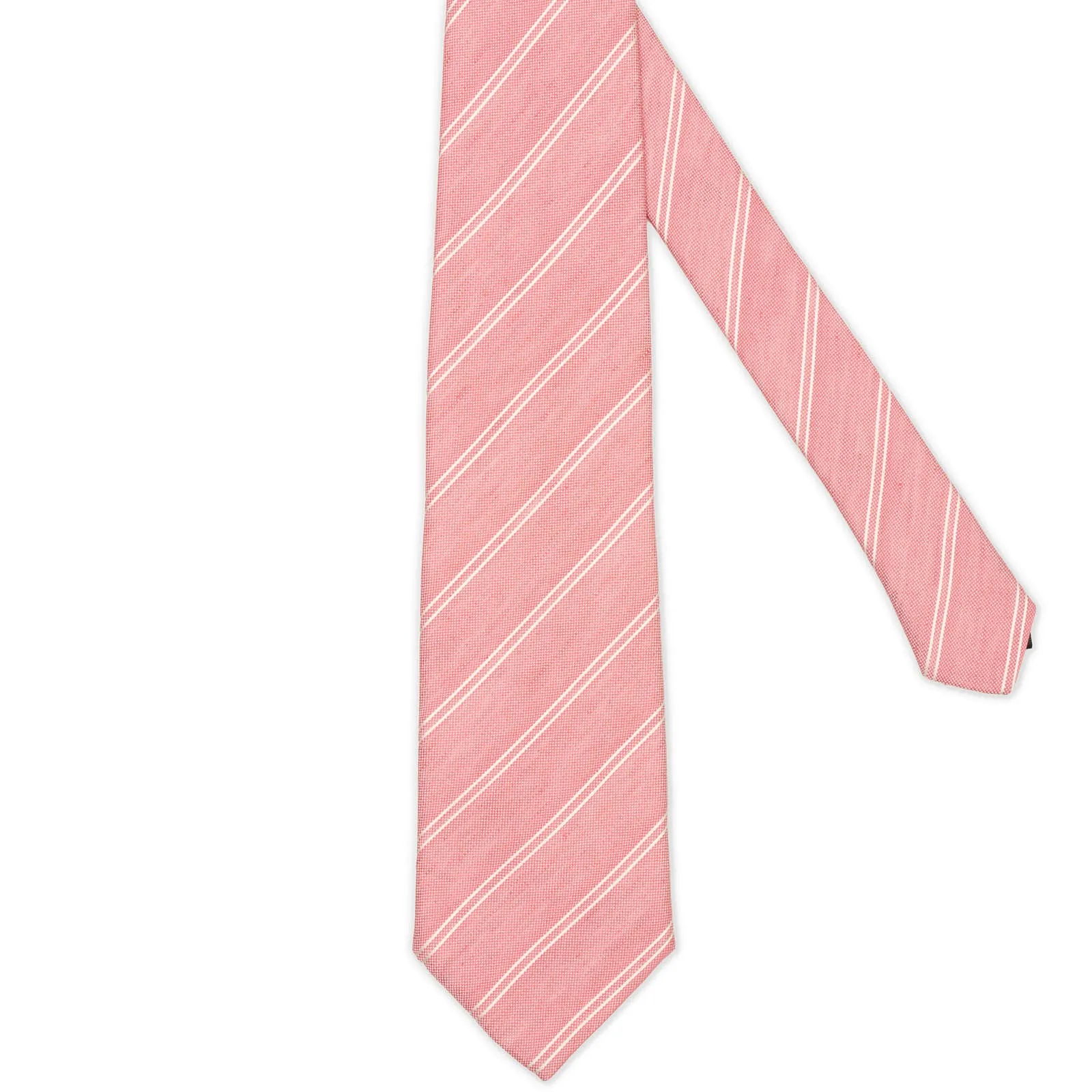 CARLO BARDELLI Pink Diagonal Striped Silk-Linen Tie NEW
