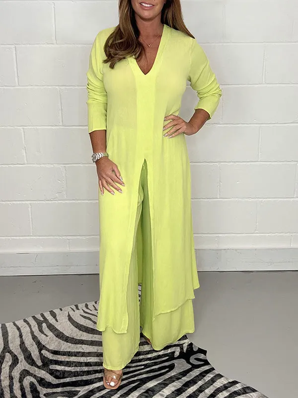 Chiffon Long Top Long Pants Plus Size Set