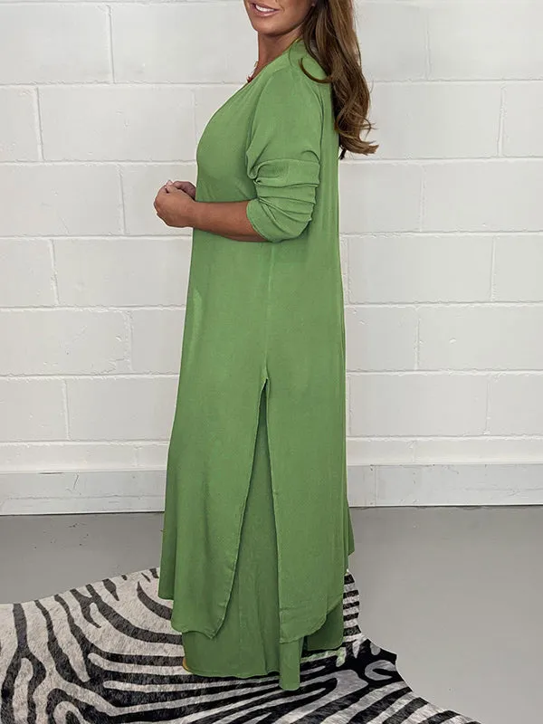 Chiffon Long Top Long Pants Plus Size Set