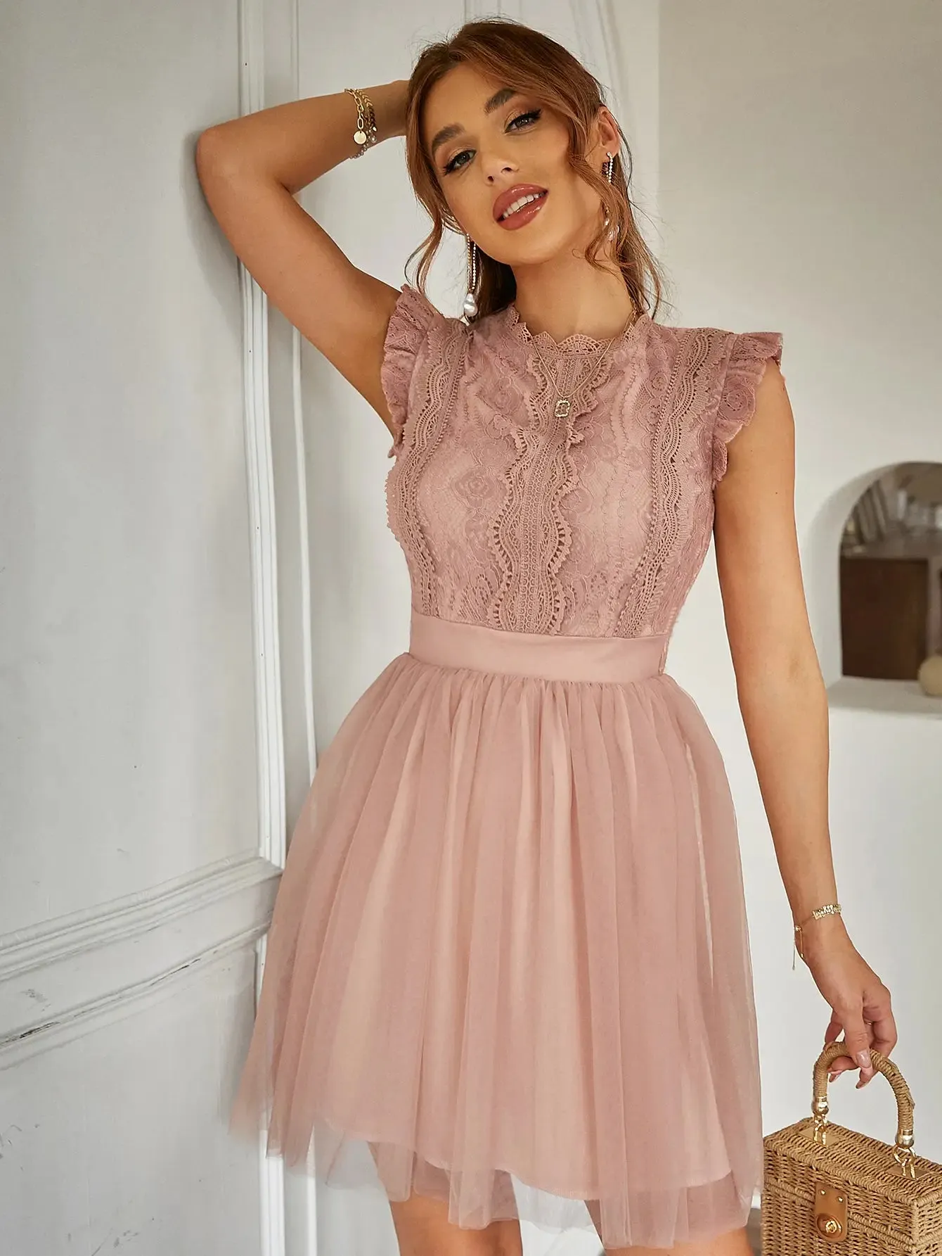Chloe Pink Lace Cocktail Dress