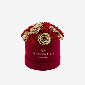 Classic Bordeaux Suede Dome Box | Red & Gold Roses