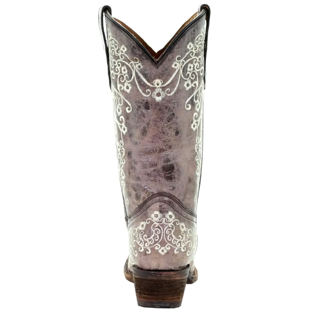 Corral Youth 10" Brown & Bone Embroidery Snip Toe Cowgirl Boot