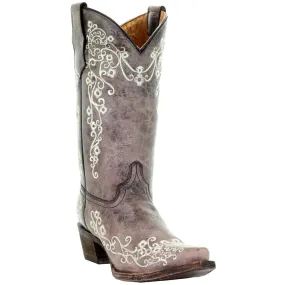 Corral Youth 10" Brown & Bone Embroidery Snip Toe Cowgirl Boot