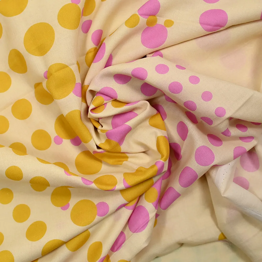 Coton imprimé arc en pois fond beige clair