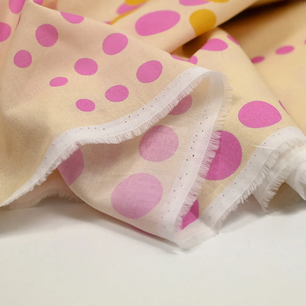 Coton imprimé arc en pois fond beige clair