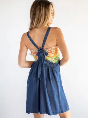 Dakota Tie-Back Mini Dress - Denim Blue