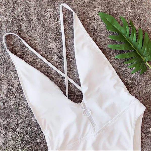 Deep Cut V Neck Zip Detail One Piece Jessie