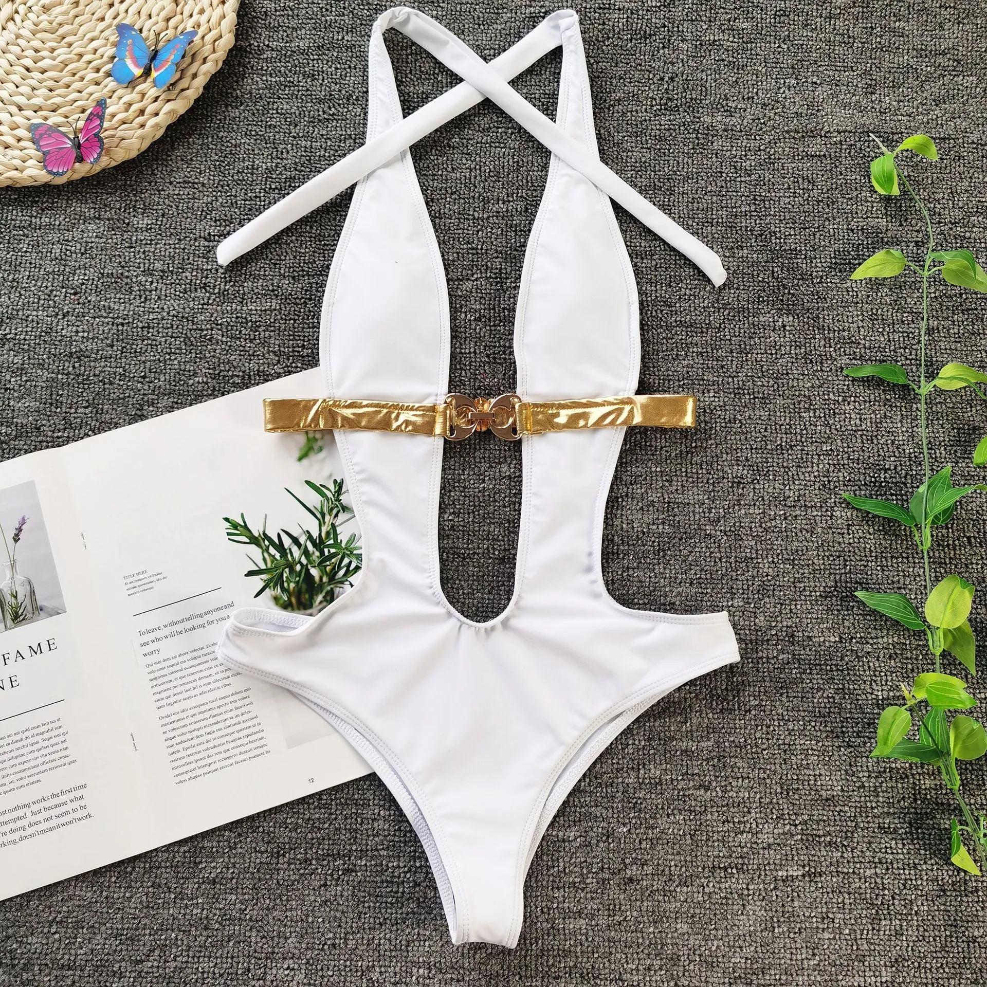 Deep V High Cut One Piece Goldie
