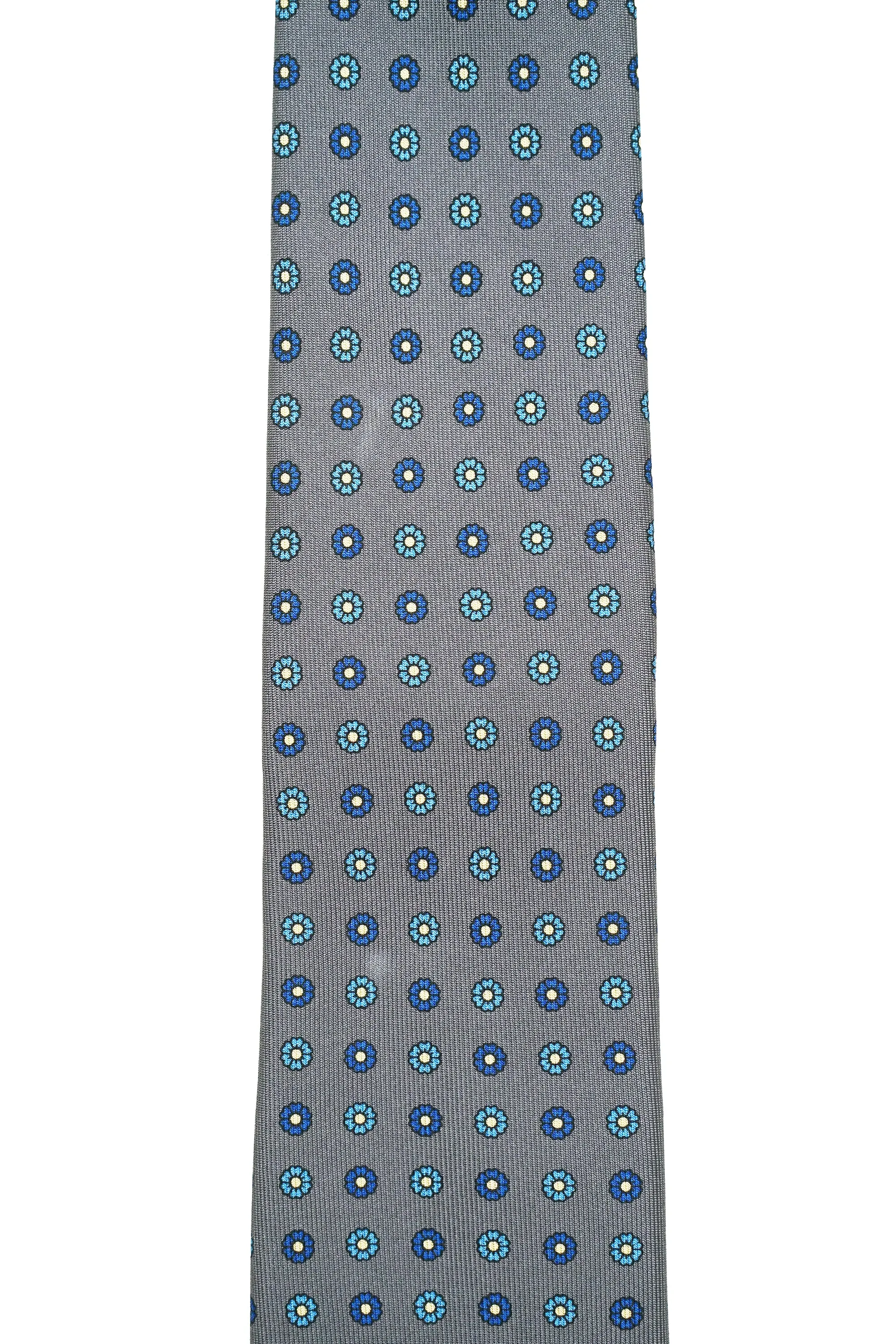 Drake's Grey with Blue Flower Pattern Silk Tie