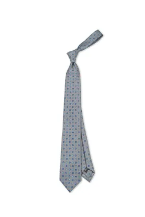 Drake's Grey with Blue Flower Pattern Silk Tie