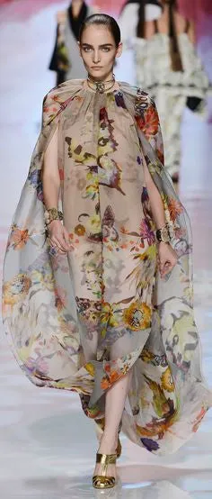 Etro - Butterfly Infinity Sleeve Caftan Dress Nude & Floral - IT 42
