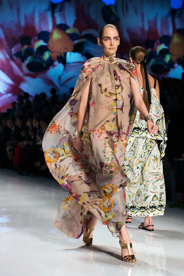 Etro - Butterfly Infinity Sleeve Caftan Dress Nude & Floral - IT 42