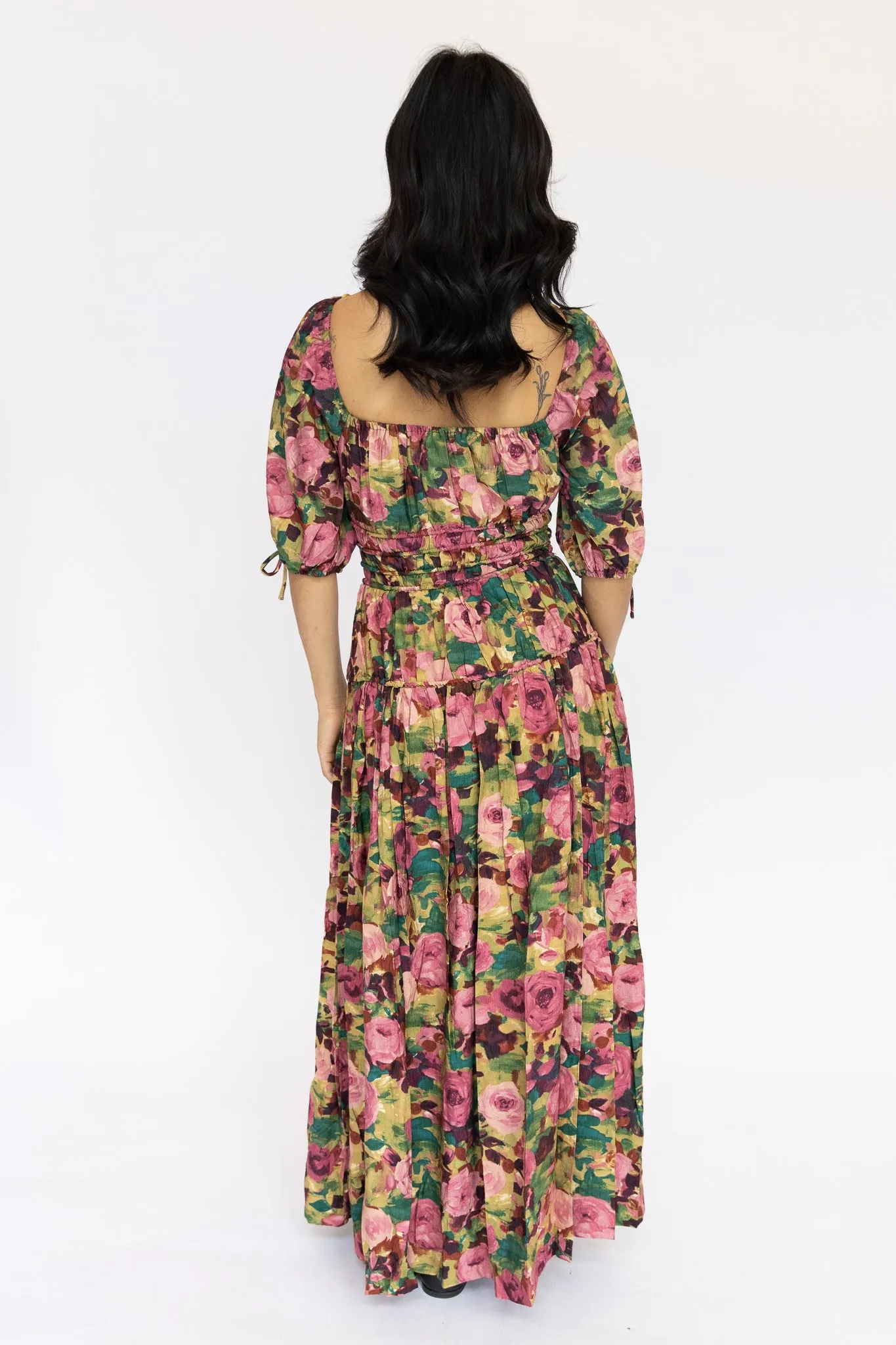 Floral Puff Sleeve Midi Dress