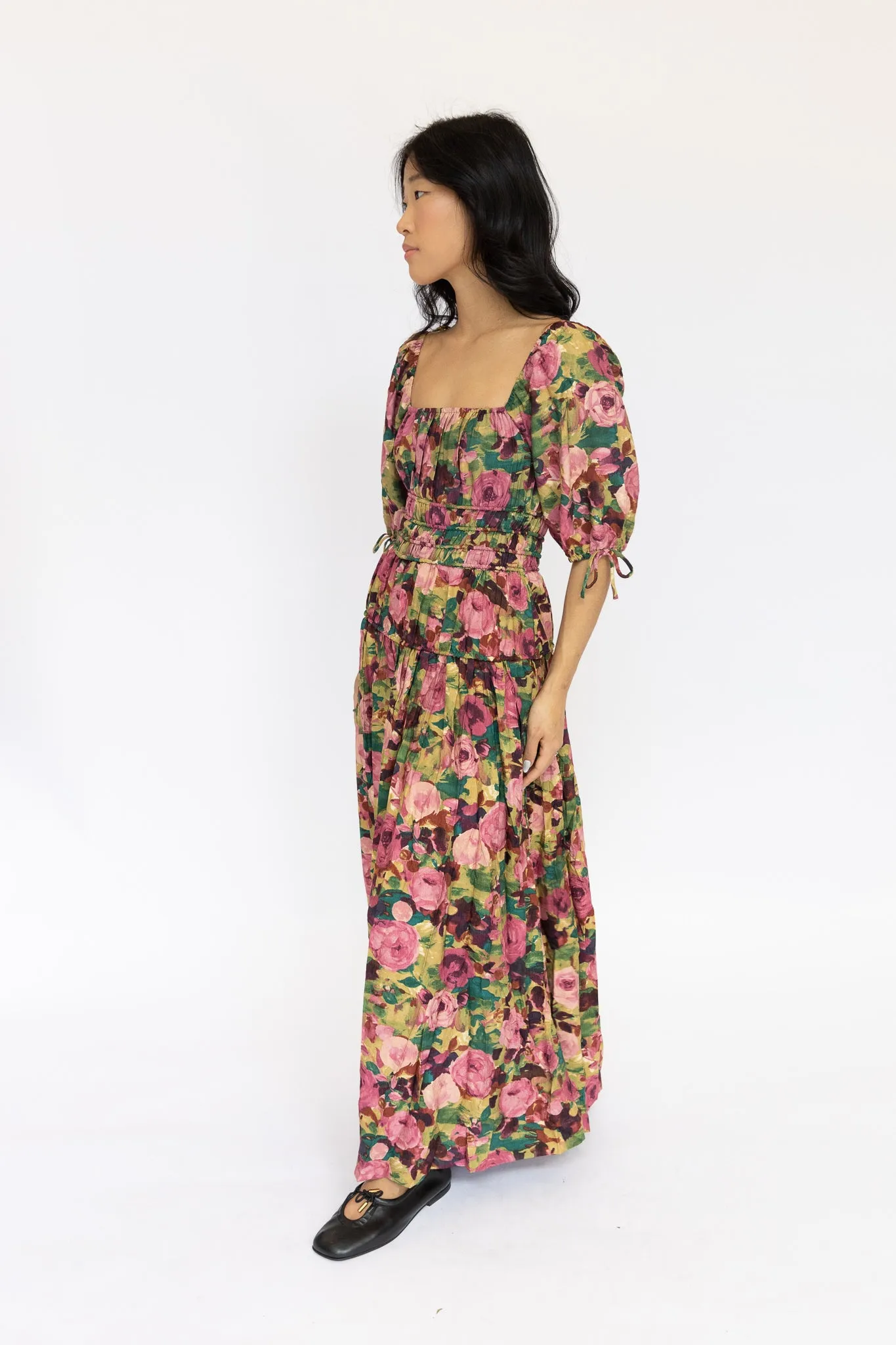 Floral Puff Sleeve Midi Dress