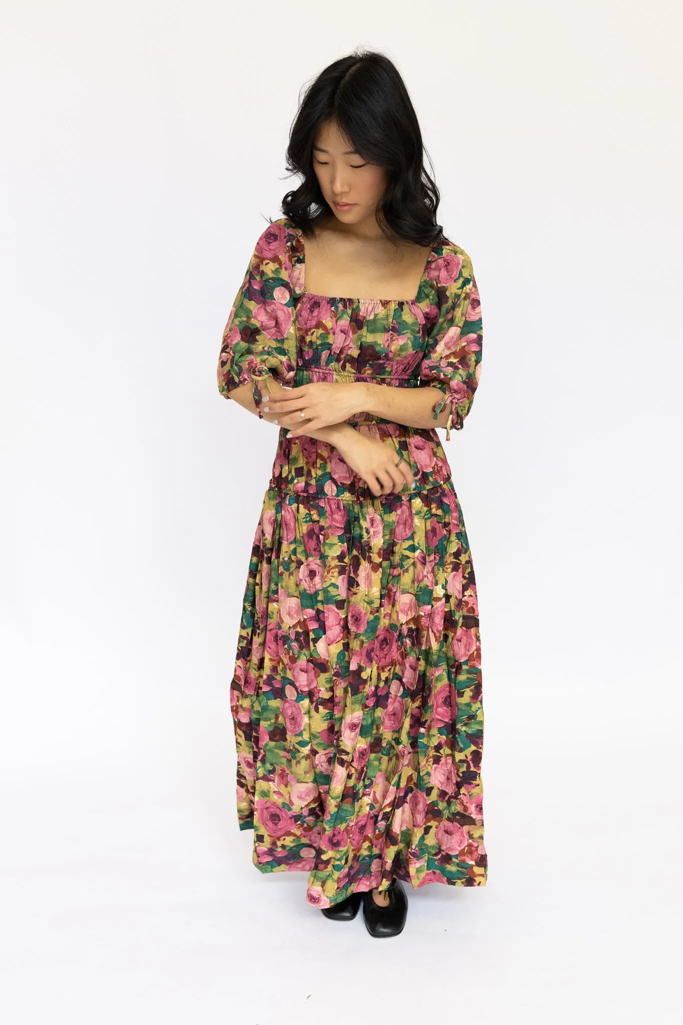 Floral Puff Sleeve Midi Dress