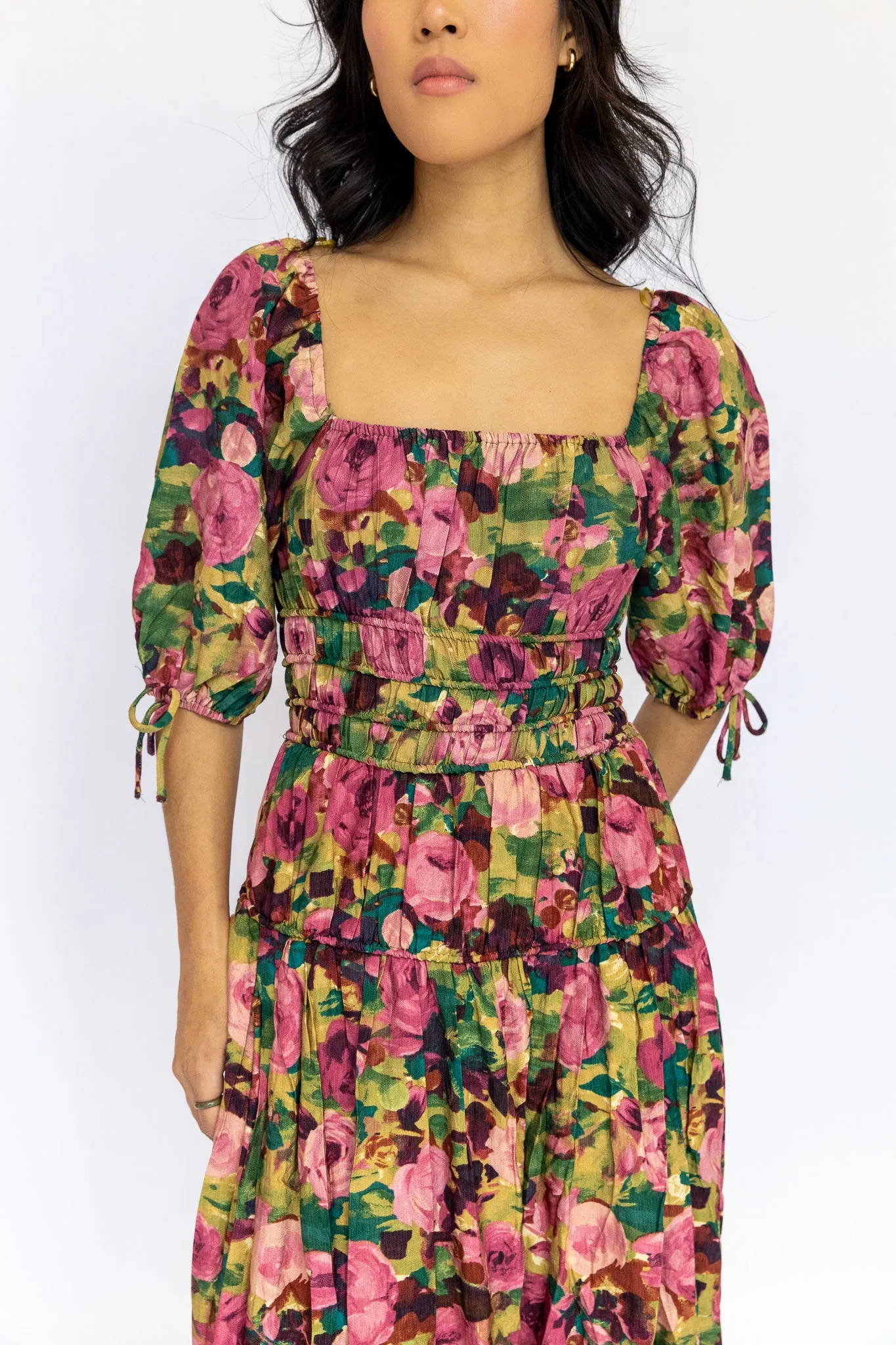 Floral Puff Sleeve Midi Dress