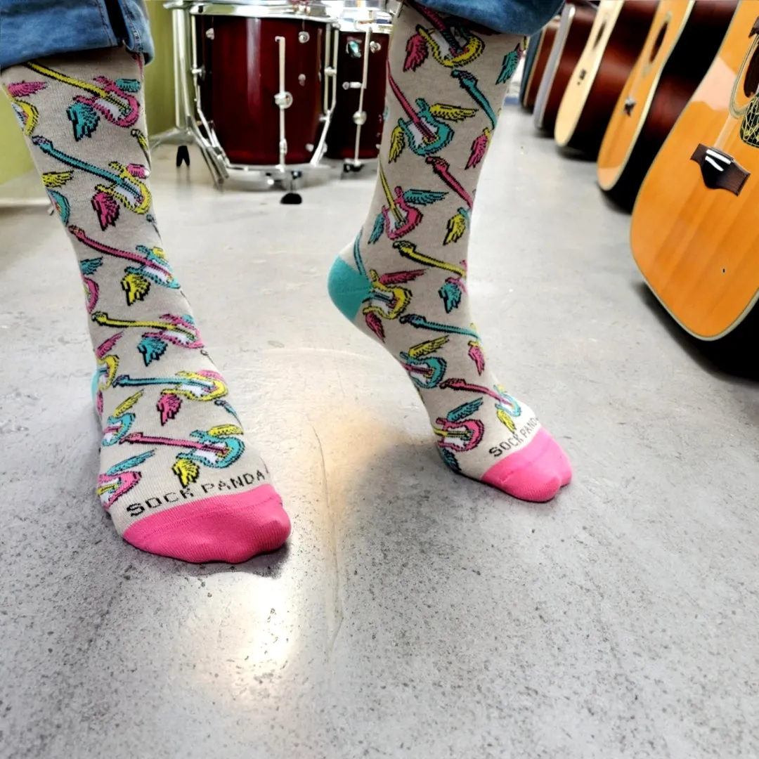 Flying Guitar Pattern Socks from the Sock Panda (Adult Small -  Shoe Sizes 2-5)