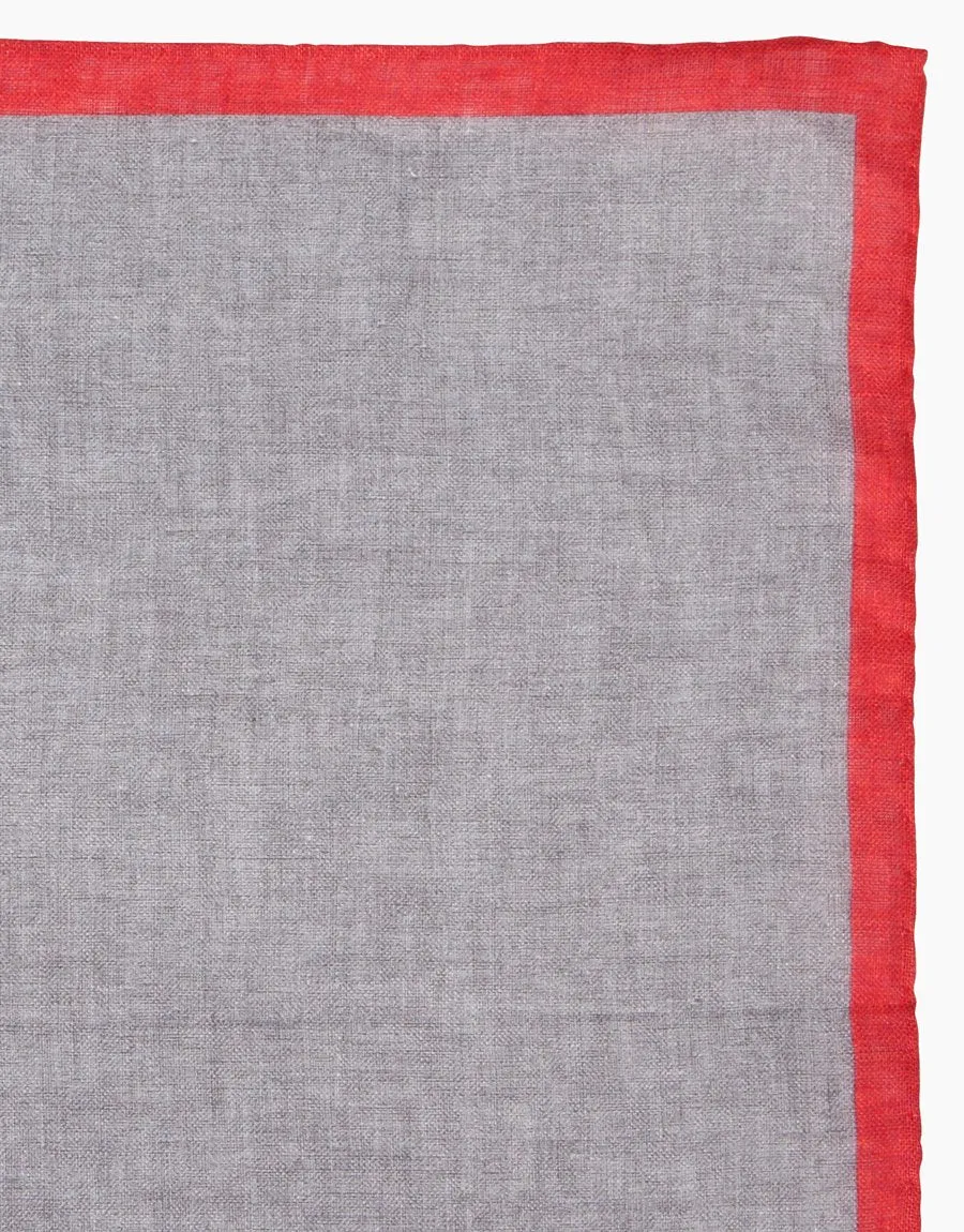 Grey with Red Boarder Linen Pocket Square