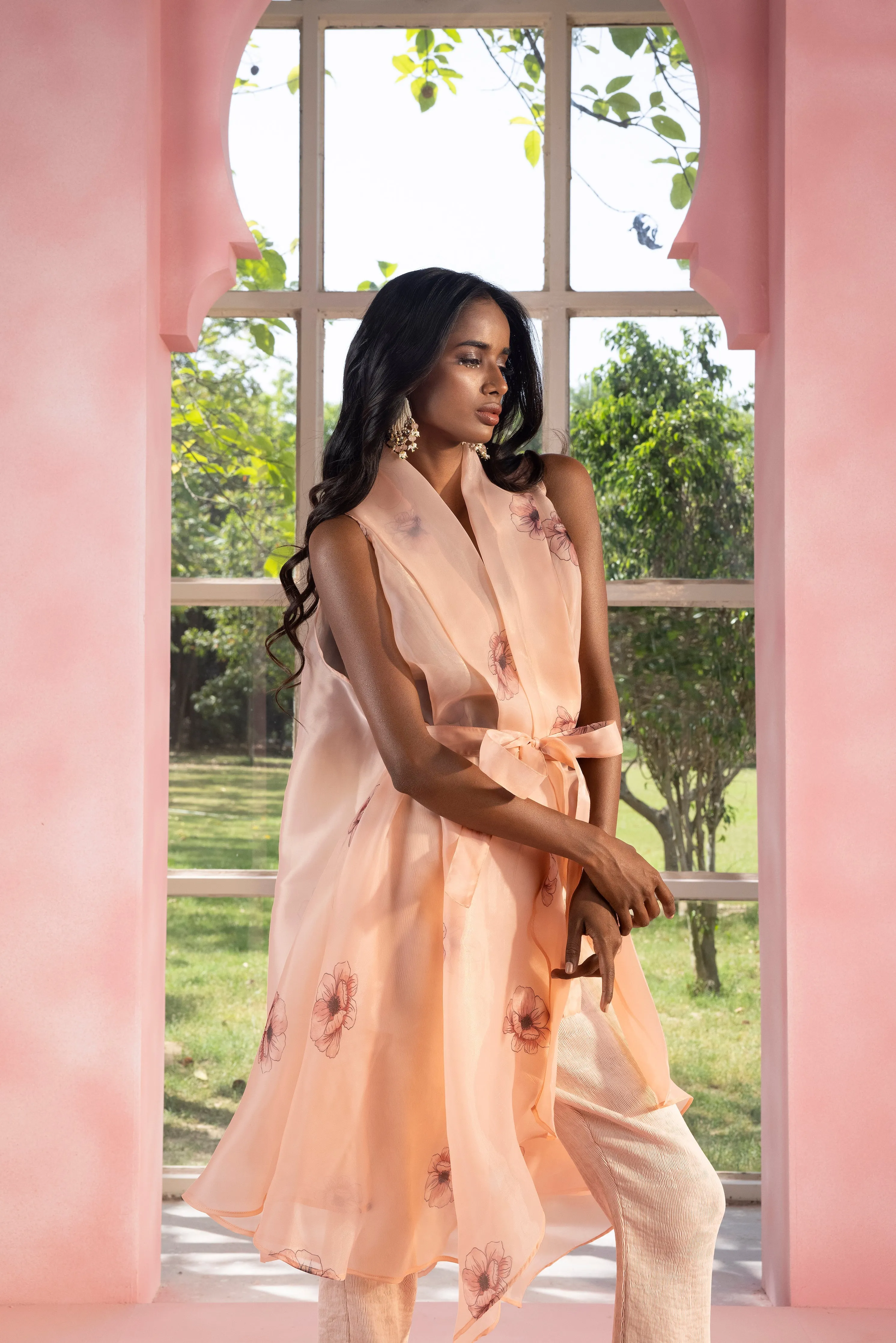 Gul Floral Printed Organza Wrap Kurta Set