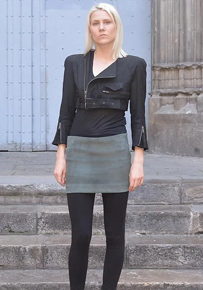 HAIDER ACKERMANN LEATHER MINI SKIRT ANTHRACITE