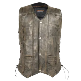HMM915DB Vance Leather High Mileage Men's Distressed Brown 10 Pocket Vest