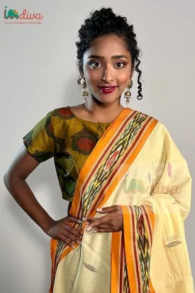 Kalamkari Yellow Cotton Saree Blouse