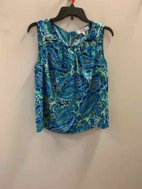 KASPER Tops Size PL AQUA/BLU/WHT Paisley SLEEVELESS TOP
