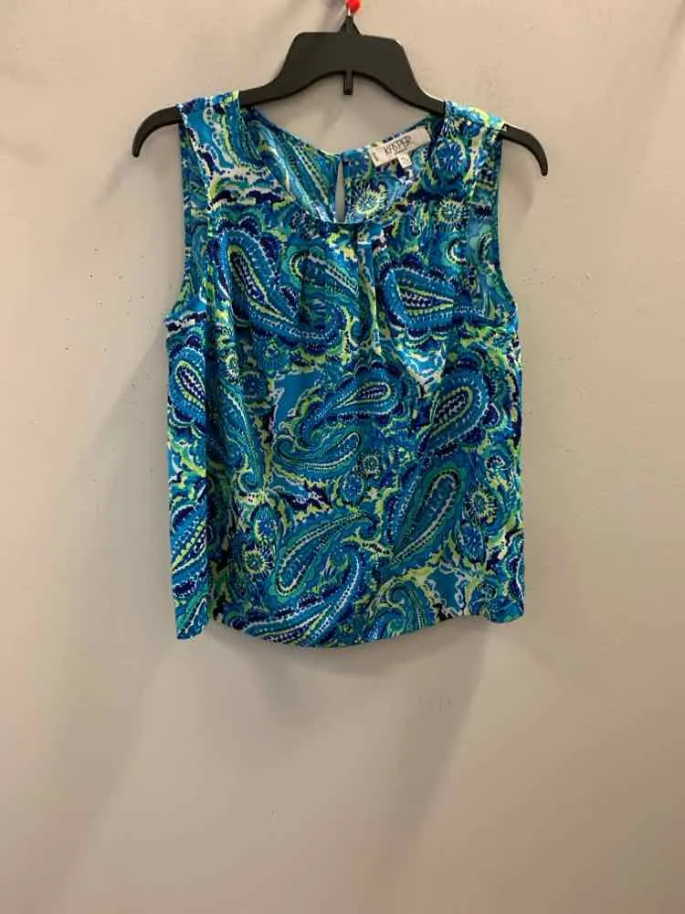 KASPER Tops Size PL AQUA/BLU/WHT Paisley SLEEVELESS TOP