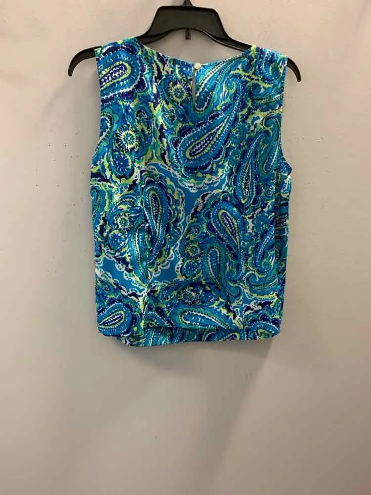 KASPER Tops Size PL AQUA/BLU/WHT Paisley SLEEVELESS TOP