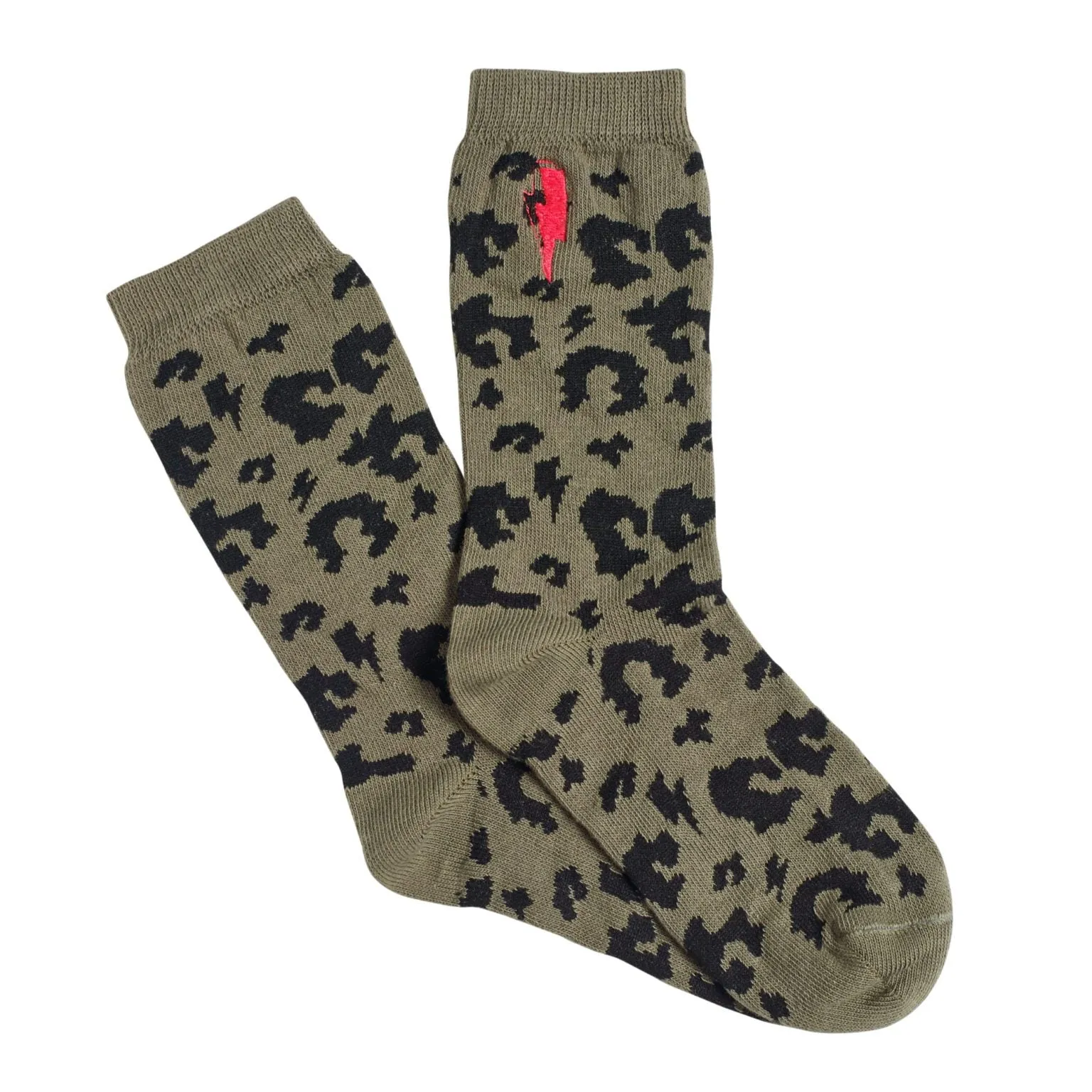 Kids Supercharged Socks Khaki Leopard and Lightning Bolt