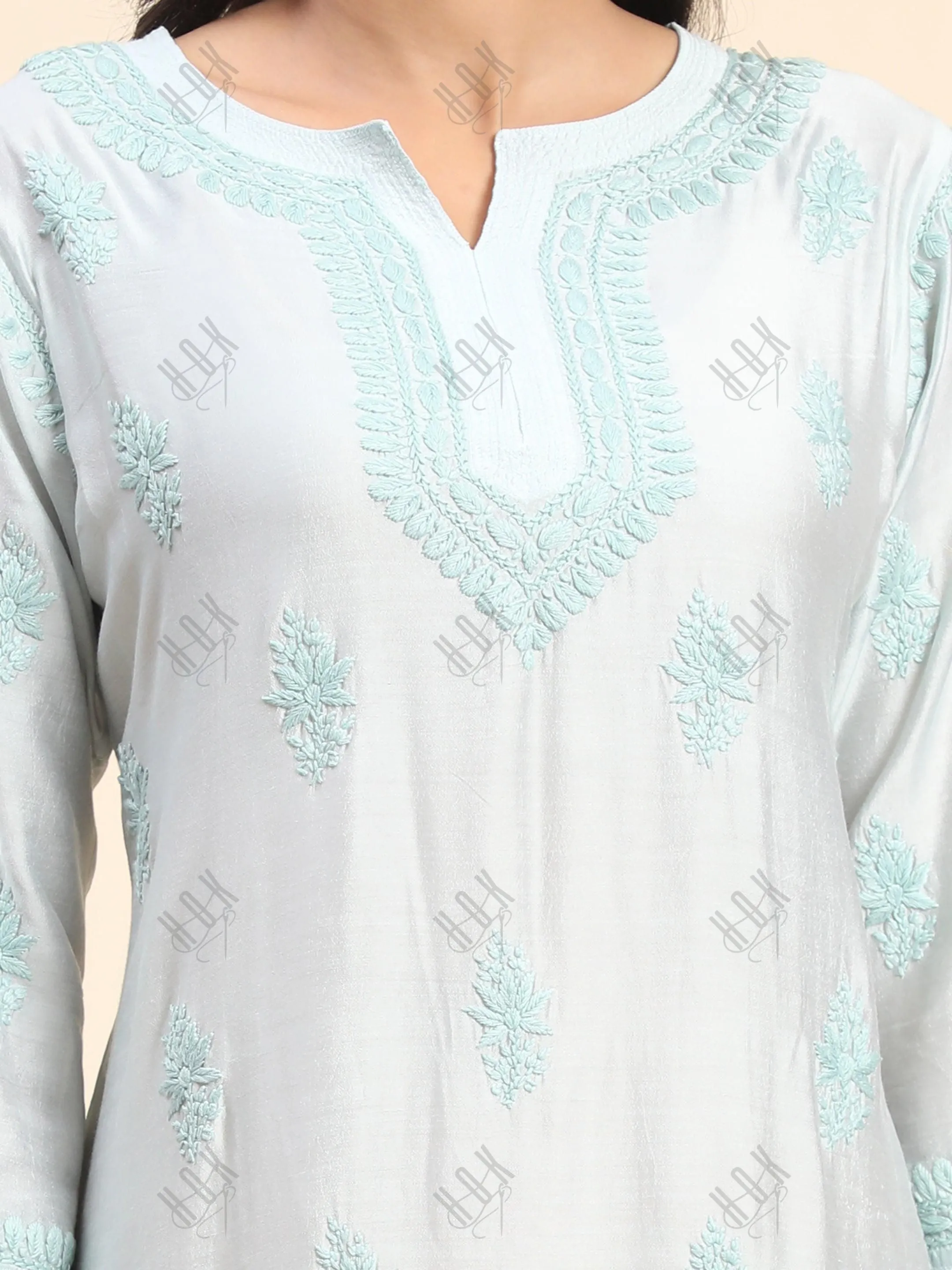 Komal in Noor HOK Hand Embroidery Chanderi Silk Turquoise Blue