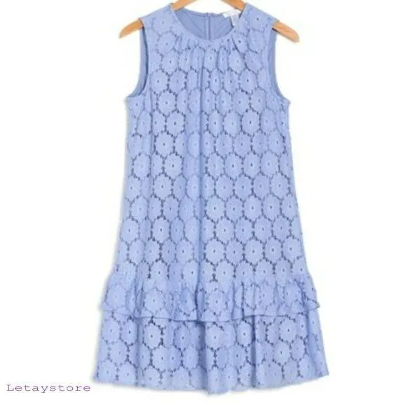 London Times Sleeveless Tiered Ruffle Hem Floral Lace Mini Dress