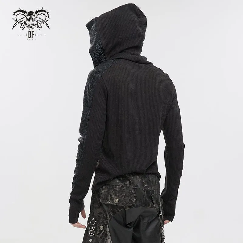 Men's Gothic Strappy Ruched Splice Hoodies