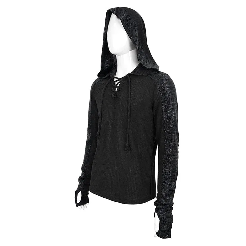 Men's Gothic Strappy Ruched Splice Hoodies