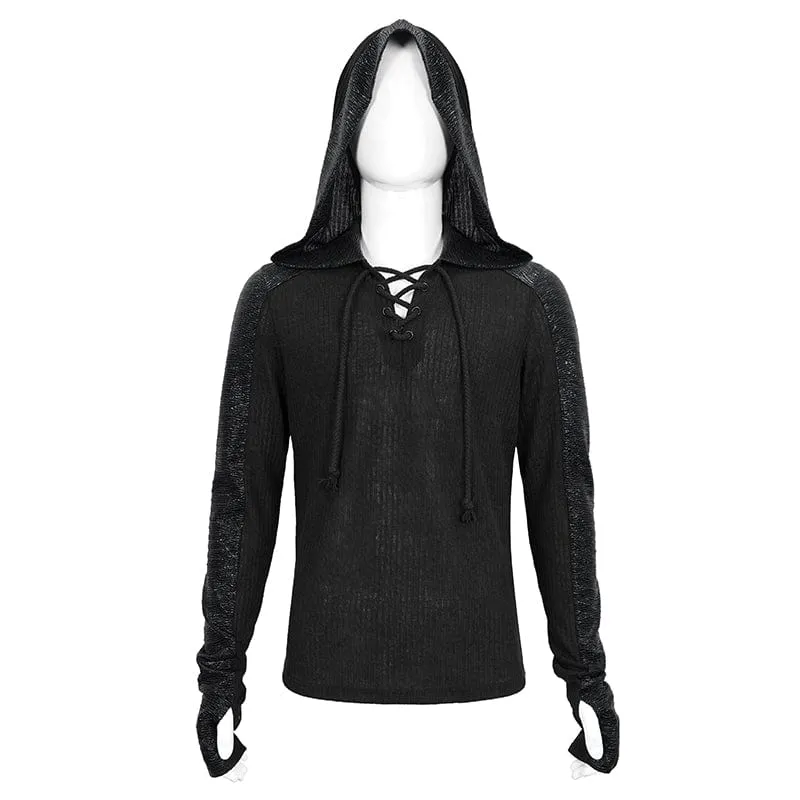 Men's Gothic Strappy Ruched Splice Hoodies