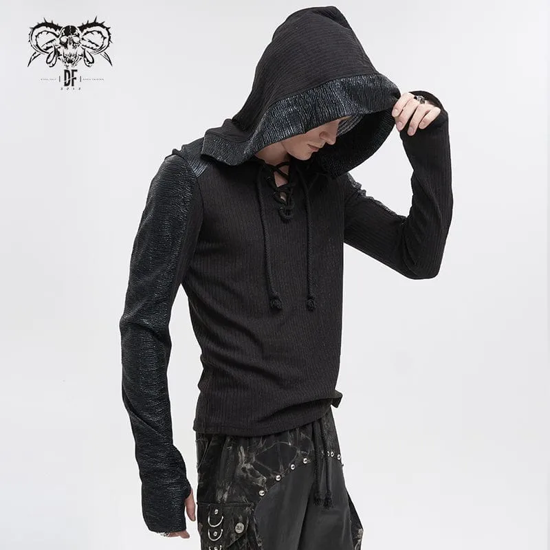 Men's Gothic Strappy Ruched Splice Hoodies