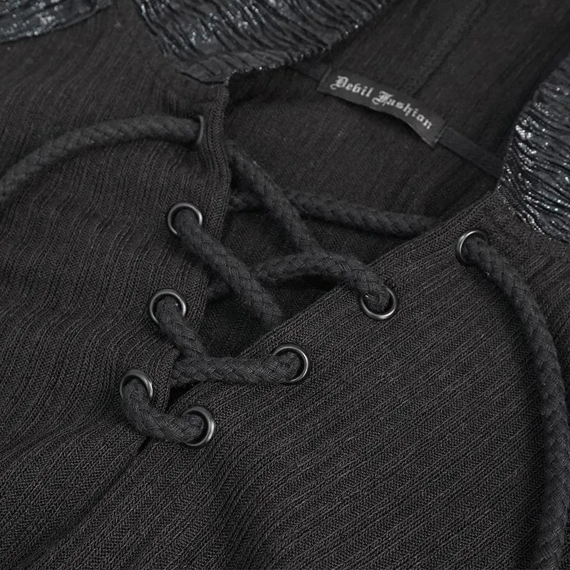 Men's Gothic Strappy Ruched Splice Hoodies