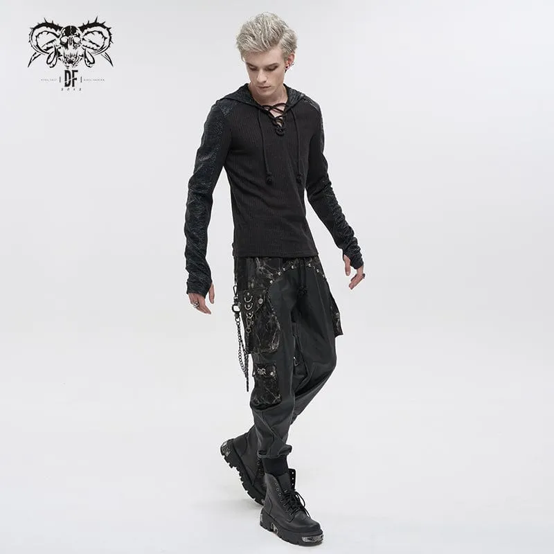 Men's Gothic Strappy Ruched Splice Hoodies