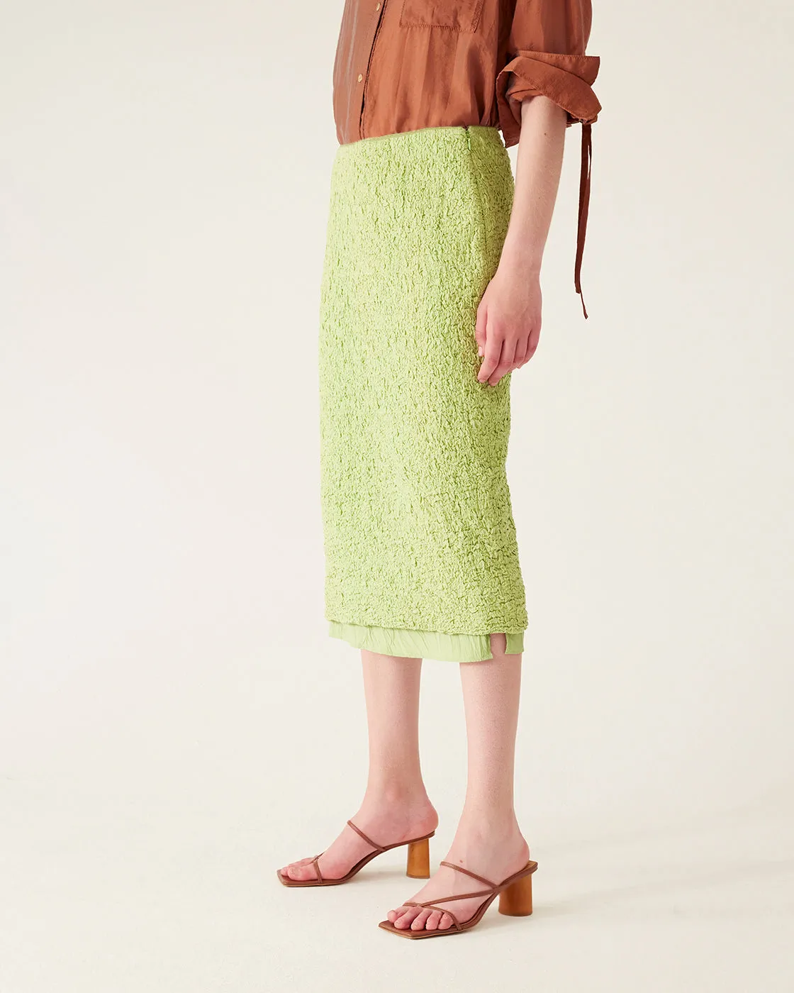 Mirren Skirt Cotton Blend Seersucker Acid Green