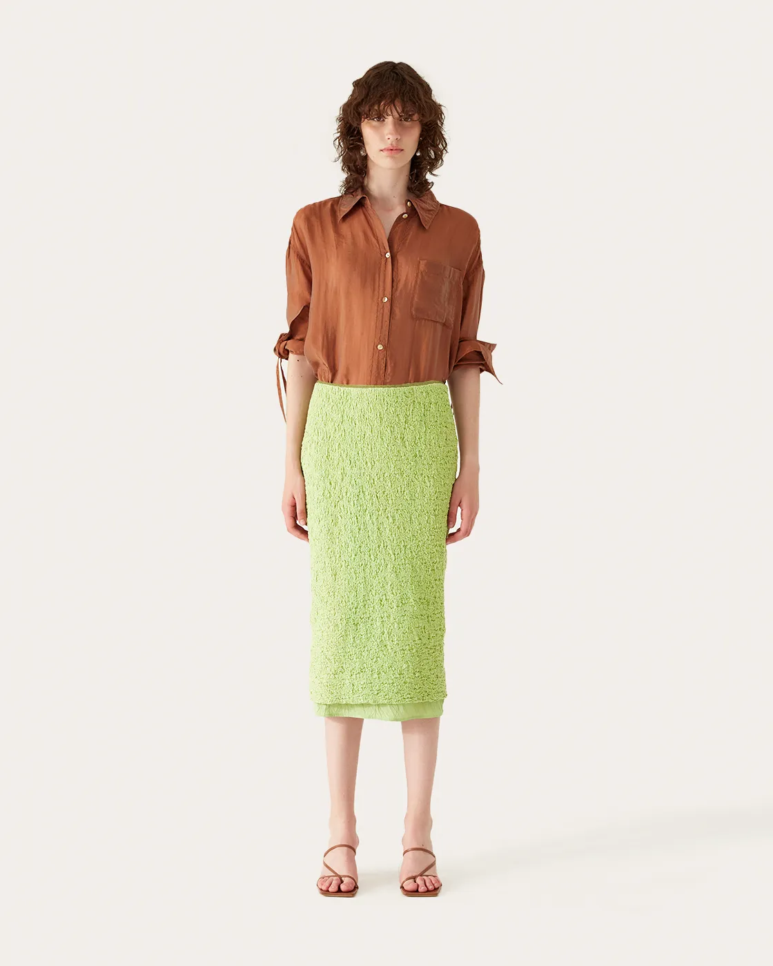 Mirren Skirt Cotton Blend Seersucker Acid Green