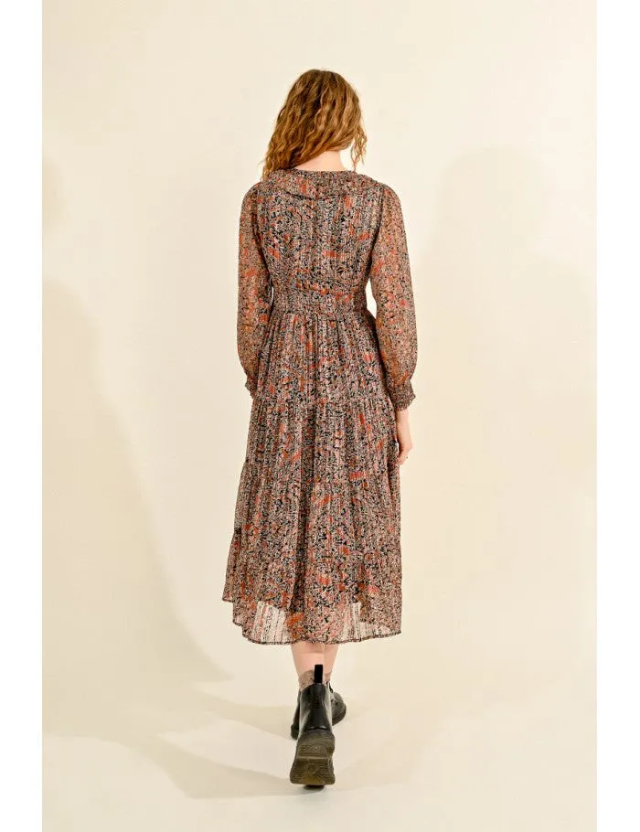 Molly Bracken Boho Floral Print Tiered Midi Dress