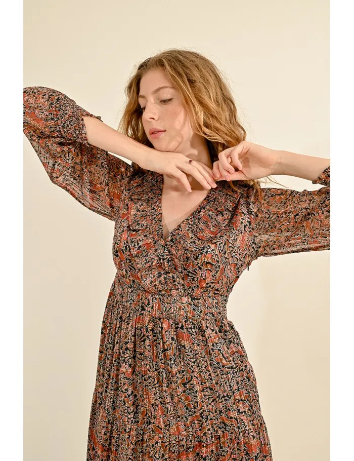 Molly Bracken Boho Floral Print Tiered Midi Dress