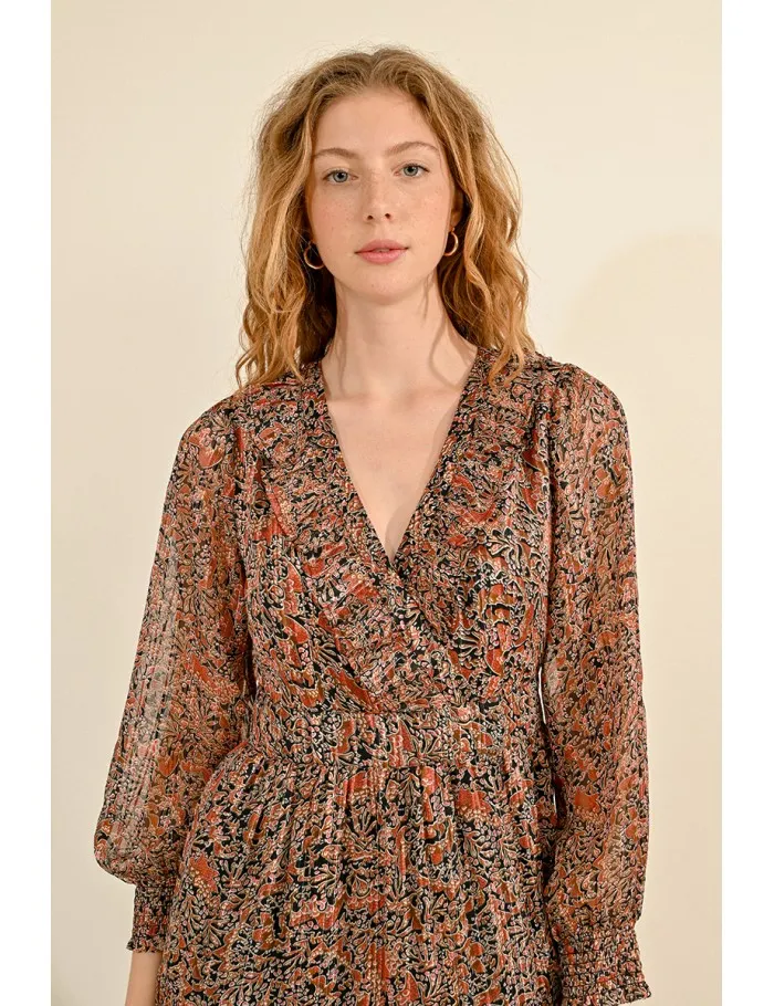 Molly Bracken Boho Floral Print Tiered Midi Dress