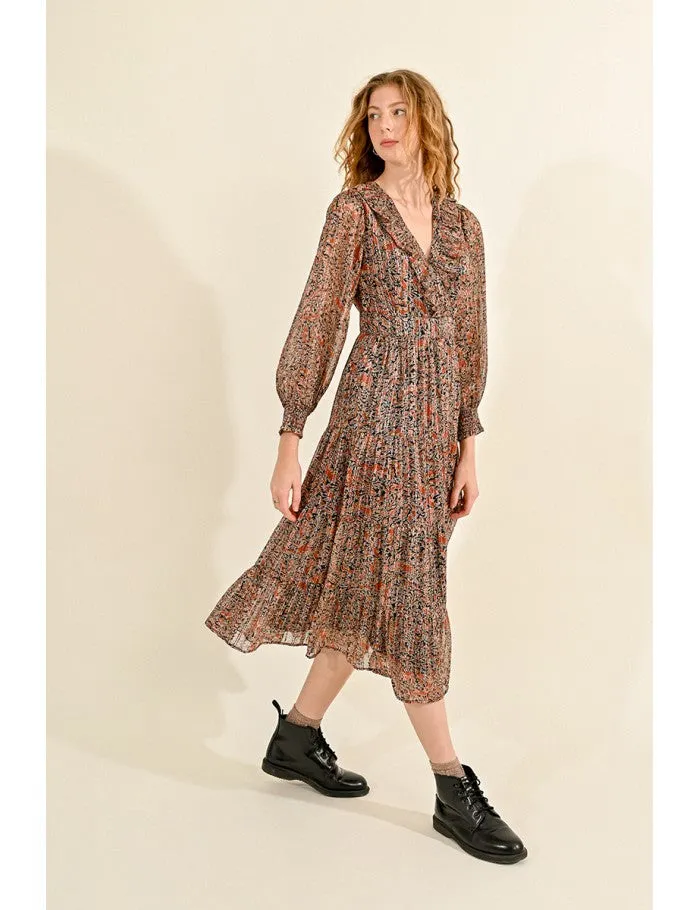 Molly Bracken Boho Floral Print Tiered Midi Dress