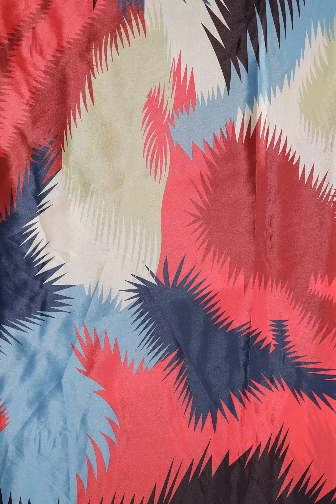 Multi Color Abstract Digital Print On Maroon Crepe Fabric
