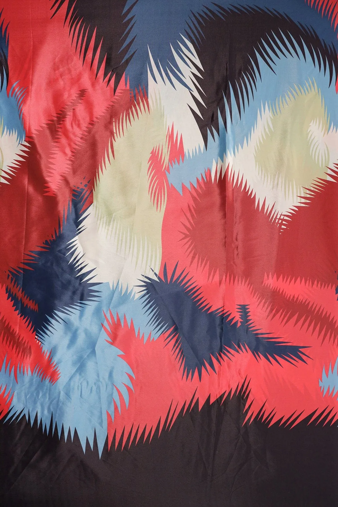 Multi Color Abstract Digital Print On Maroon Crepe Fabric